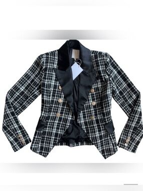 NWT Rachel Parcell Black and White Plaid tweed Blazer